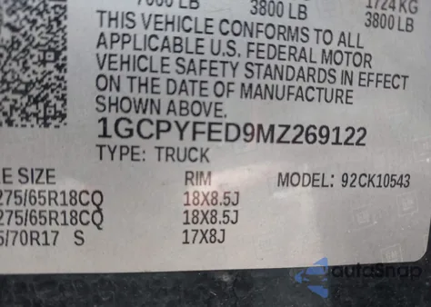 2021 Chevrolet Silverado 1500 4Wd Short Bed Lt Trail Boss from USA, damaged, VIN 1GCPYFED9MZ269122